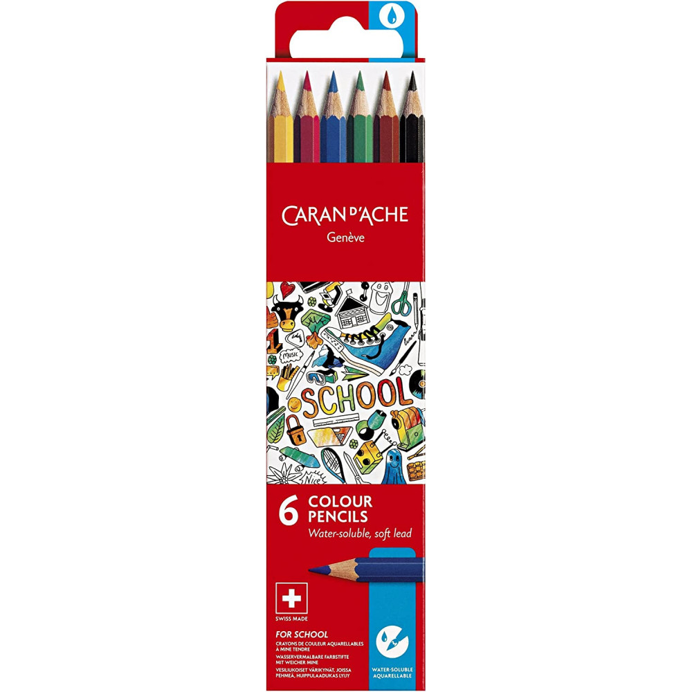 Set of water-soluble School Line pencils - Caran d'Ache - 6 colors