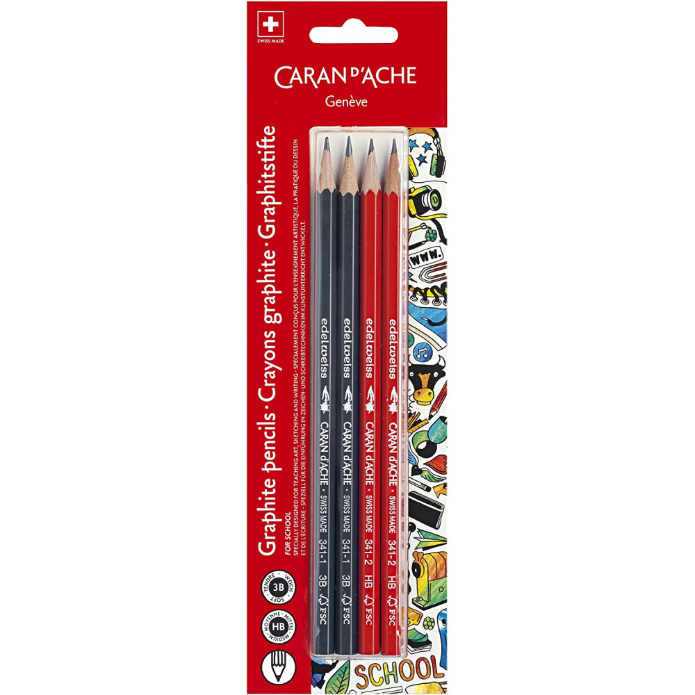 Zestaw ołówków grafitowych Edelweiss - Caran d'Ache - HB, 3B, 4 szt.