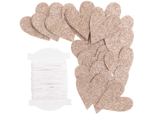 Gifts tags with cord, Hearts - Paper Poetry - pink gold, 24 pcs.