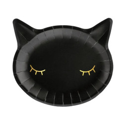 Cat paper plates - black, 22 x 20 cm, 6 pcs.