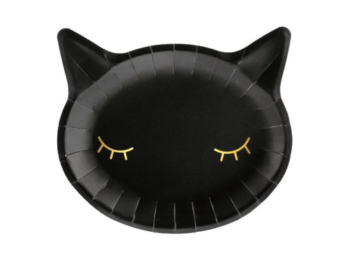 Cat paper plates - black, 22 x 20 cm, 6 pcs.