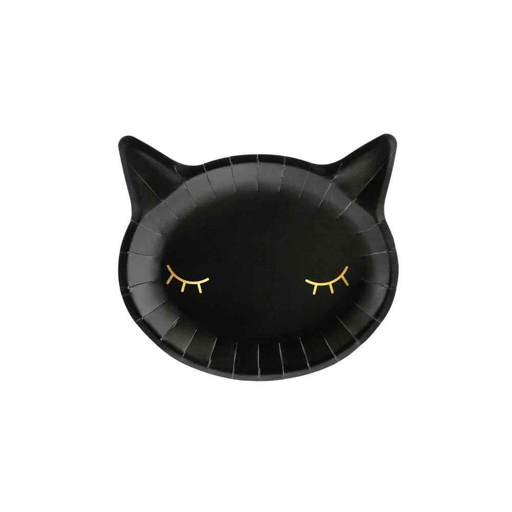 Cat paper plates - black, 22 x 20 cm, 6 pcs.