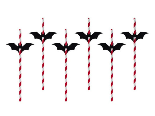 Bat paper straws - red and white, 19,5 cm, 6 pcs.