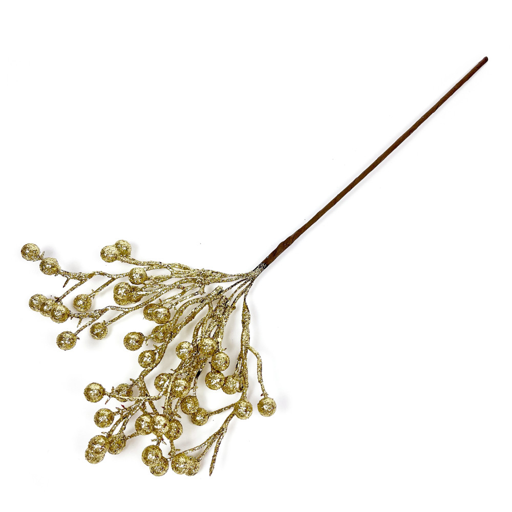 Gałązka z brokatowymi kulkami - złota, 35 cm