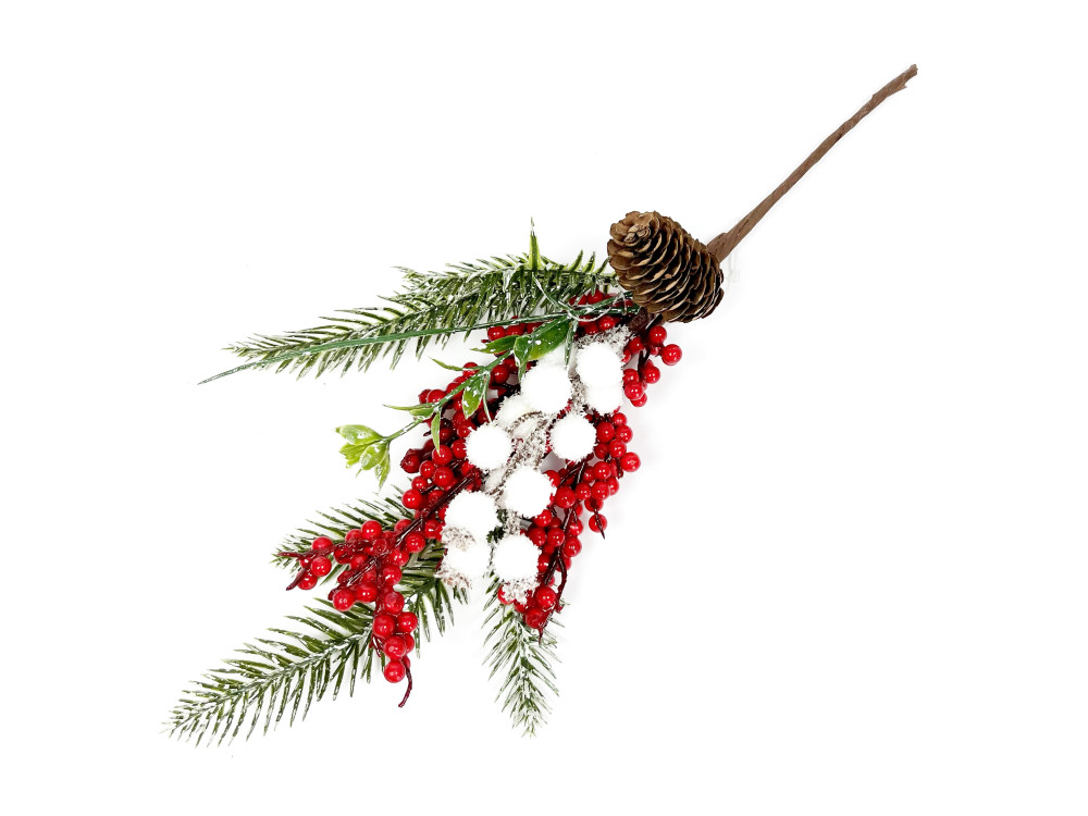 Rowan sprig with a pinecone and white hawthorn - 35 cm