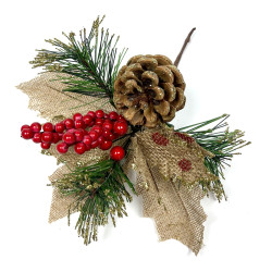 A sprig with rowan, jute and pinecone - 18 cm