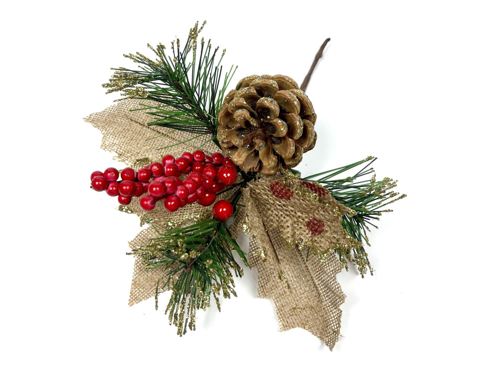 A sprig with rowan, jute and pinecone - 18 cm