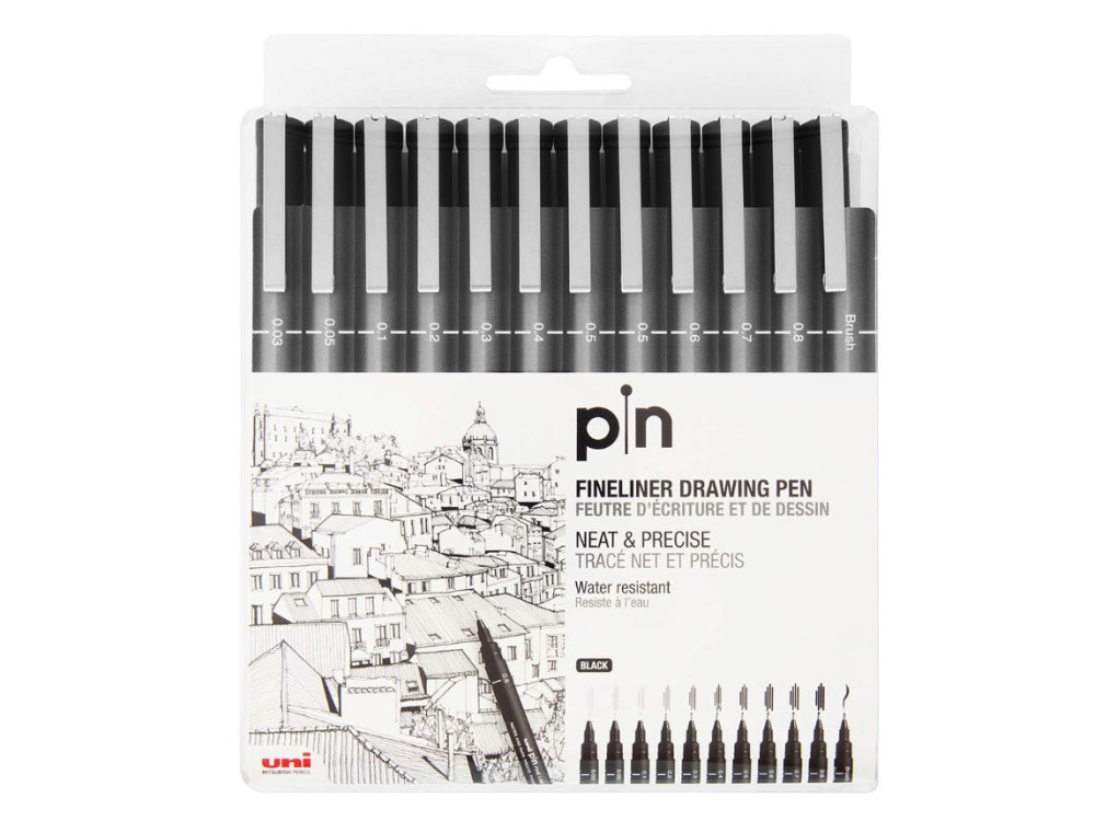 Set of fineliner pens Pin 200 - Uni - black, 12 pcs.