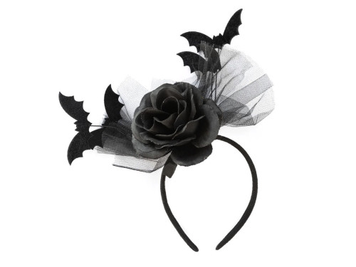 Spooky Halloween headband, Rose and bats - black, 26 x 21 cm