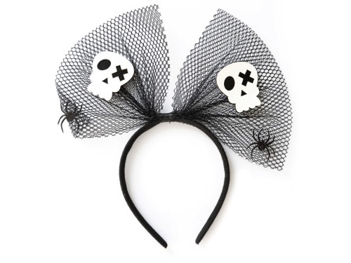 Spooky Halloween Bow headband, skulls and spiders - black, 26 x 26 cm