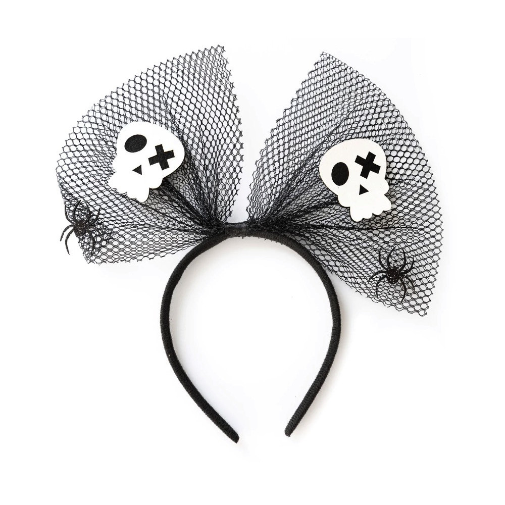 Spooky Halloween Bow headband, skulls and spiders - black, 26 x 26 cm