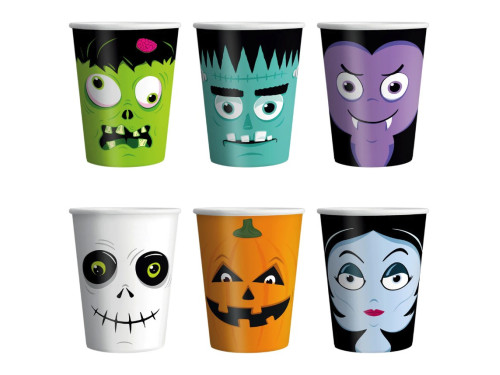 Paper Cups, Halloween Monsters - 9 cm, 220 ml, 6 szt.