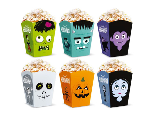 Pudełka na popcorn, Halloween Monsters - 10 x 7,5 cm, 6 szt.
