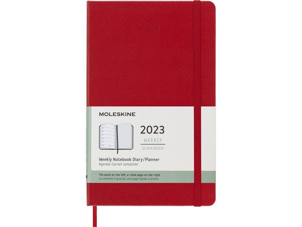 Kalendarz tygodniowy 2023 - Moleskine - Scarlet Red, twarda okładka, L