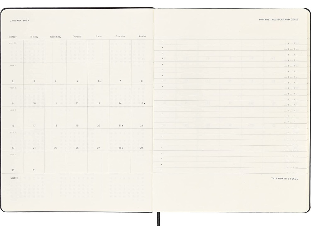 Kalendarz tygodniowy PRO, 2023 - Moleskine - Black, twarda okładka, XL