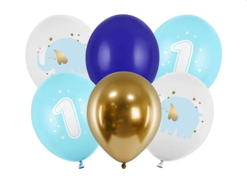 Latex balloons, 1 st Birthday - Pastel Light Blue, 30 cm, 6 pcs.