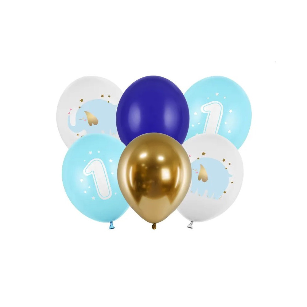 Latex balloons, 1 st Birthday - Pastel Light Blue, 30 cm, 6 pcs.
