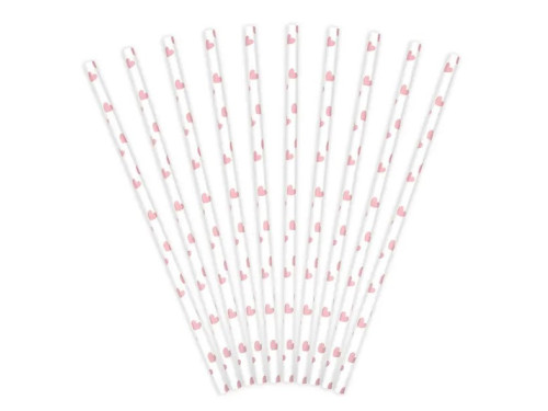 Paper straws with stars - white and pink, 19,5 cm, 10 pcs.