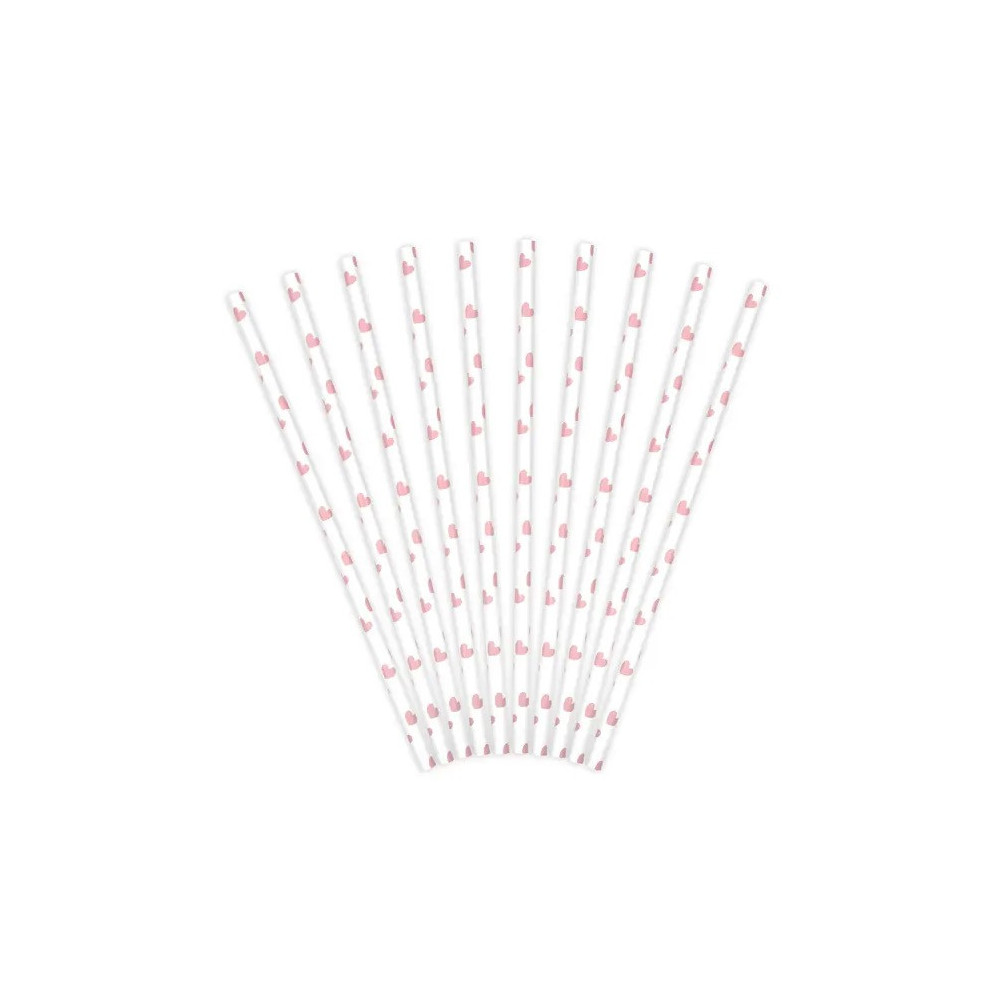 Paper straws with stars - white and pink, 19,5 cm, 10 pcs.