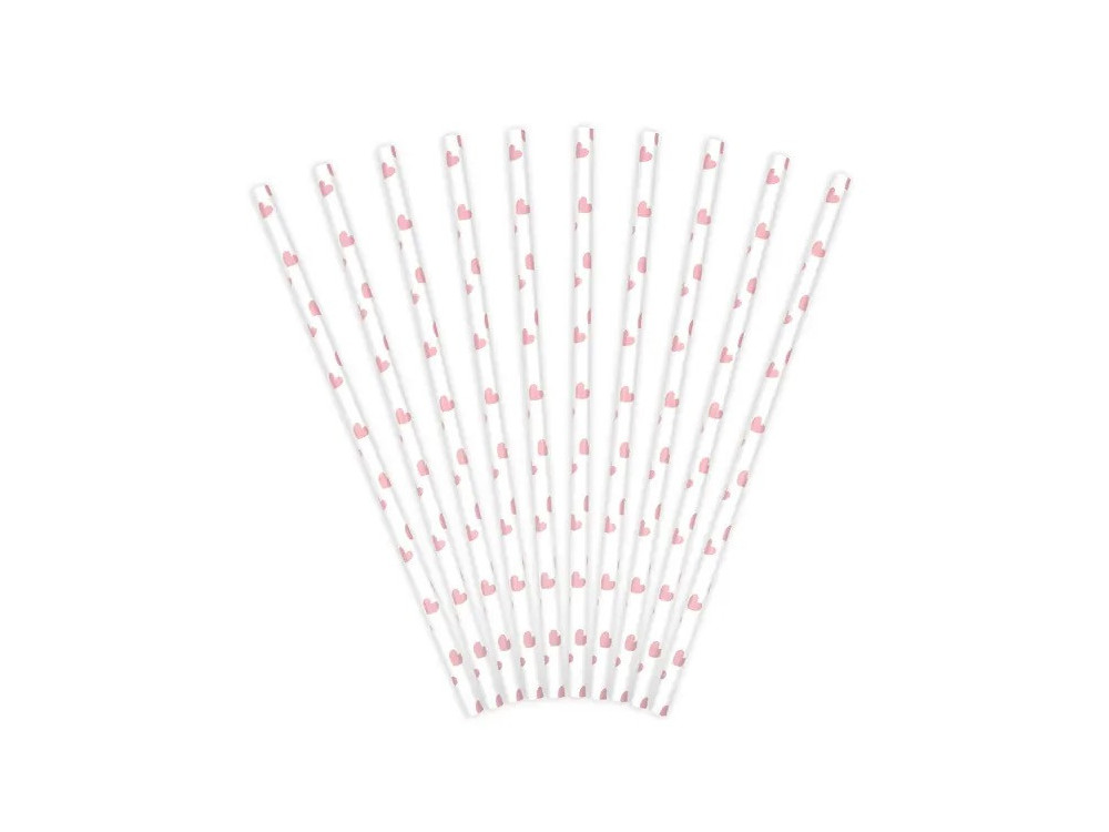 Paper straws with stars - white and pink, 19,5 cm, 10 pcs.