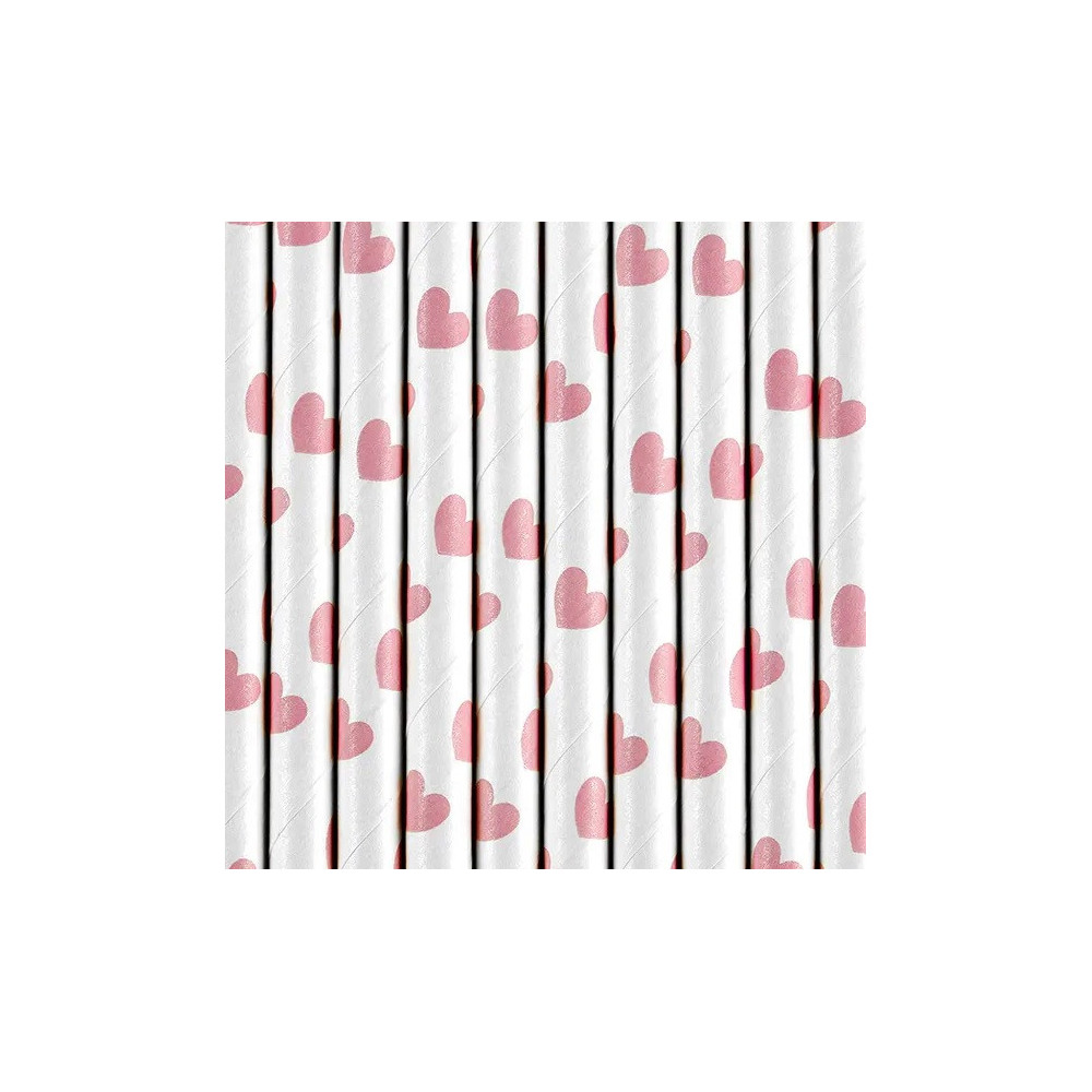 Paper straws with stars - white and pink, 19,5 cm, 10 pcs.