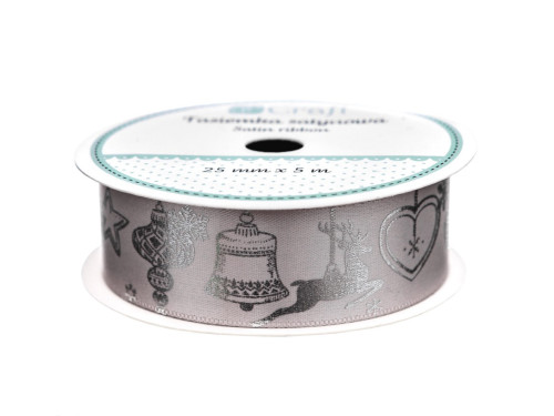 Decorative satine ribbon, Lovable Christmas - DpCraft - beige, 25 mm x 5 m