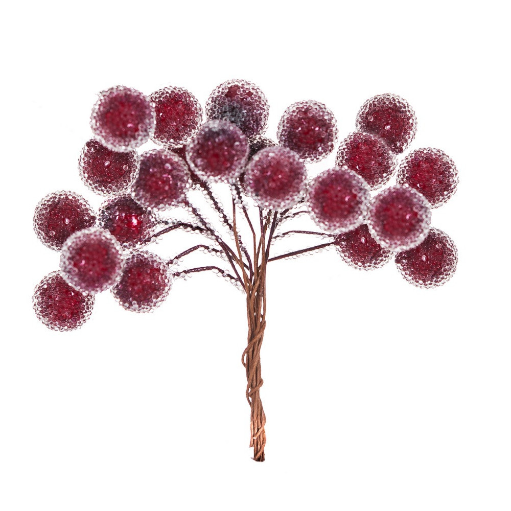 Frosted berries on wires - DpCraft - red, 24 pcs.
