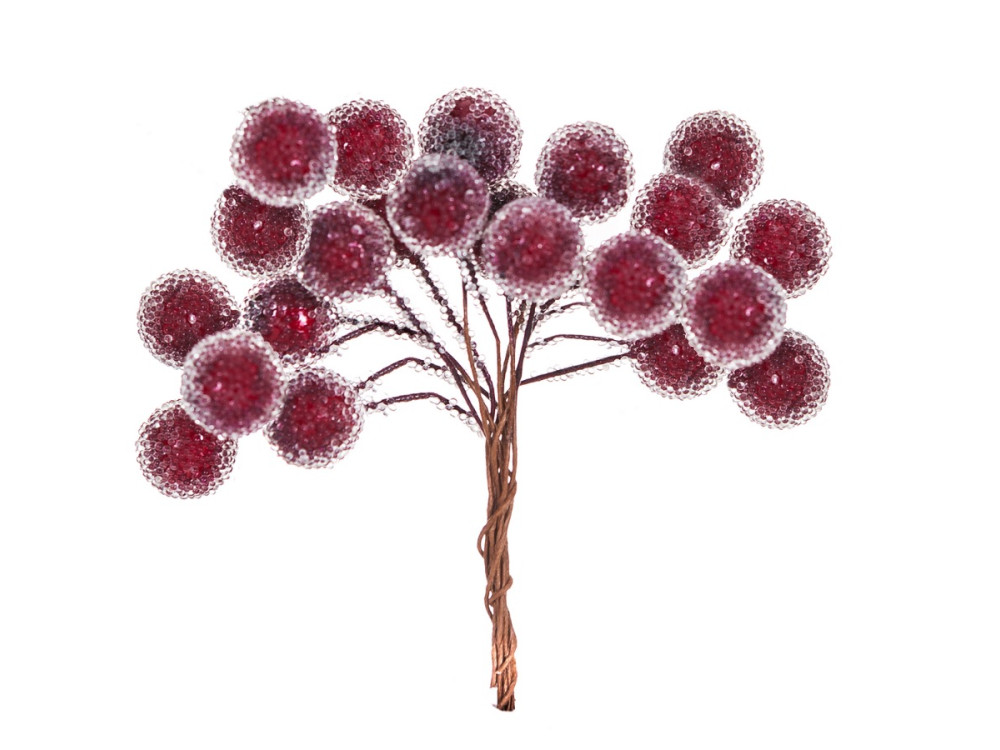 Frosted berries on wires - DpCraft - red, 24 pcs.