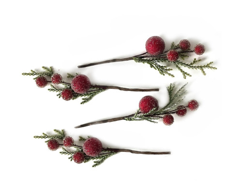 Frosted branches with berries - DpCraft - red, 4 pcs.