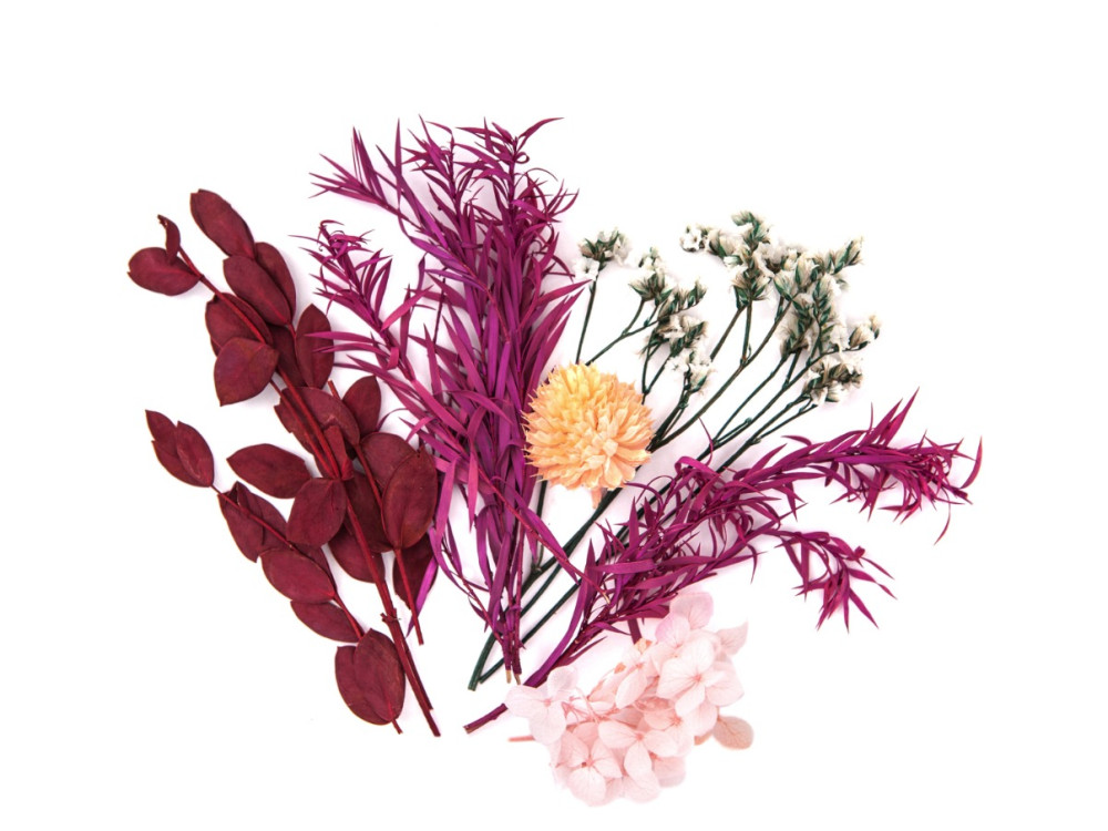 Suszone kwiaty dekoracyjne - DpCraft - bordo/róż, 5-10 cm