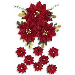 Paper poinsettia with glitter - DpCraft - red, 11 pcs.