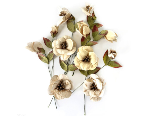 Paper flowers, Neutral - DpCraft - beige, 13 pcs.