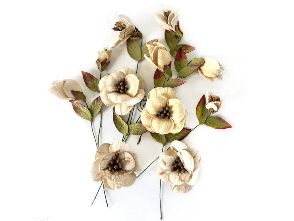 Paper flowers, Neutral - DpCraft - beige, 13 pcs.