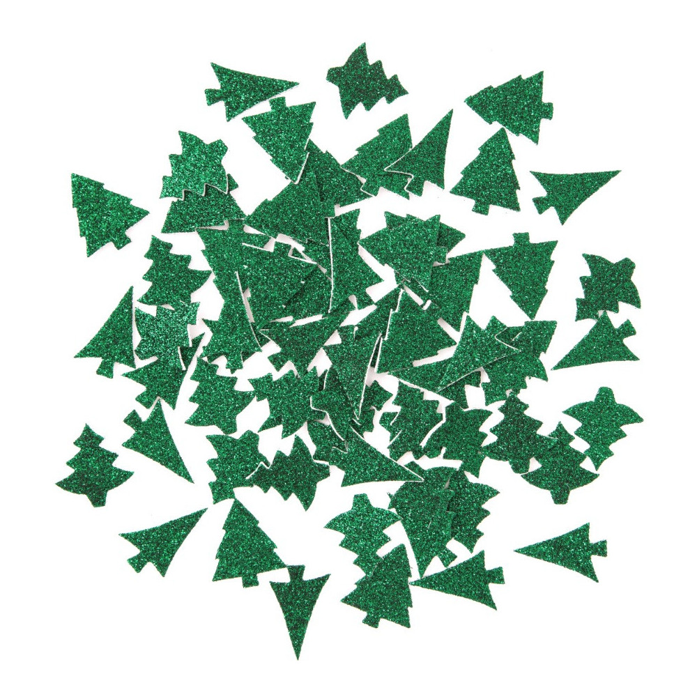 Foam stickers with glitter, Christmas trees - DpCraft - green, 65 pcs.