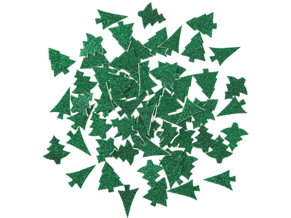 Naklejki z pianki z brokatem, Choinki - DpCraft - zielone, 65 szt.