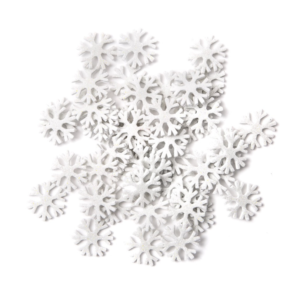 Foam stickers with glitter, Snowflakes - DpCraft - white, 50 pcs.