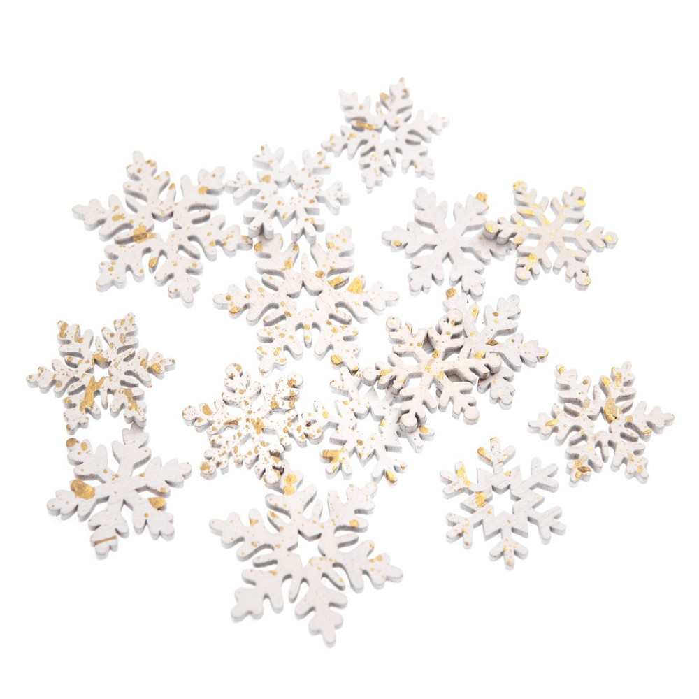 Drewniane śnieżynki, złocone - DpCraft - białe, 15 szt.