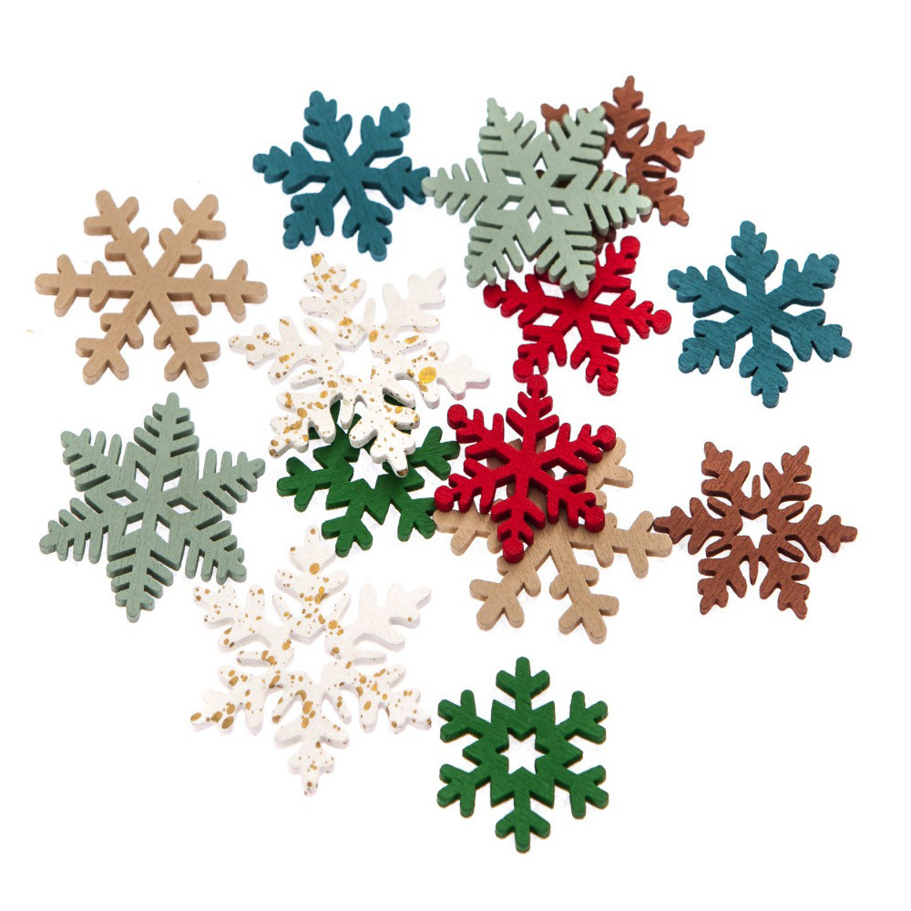 Wooden snowflakes, gilding - DpCraft - multicolor, 14 pcs.