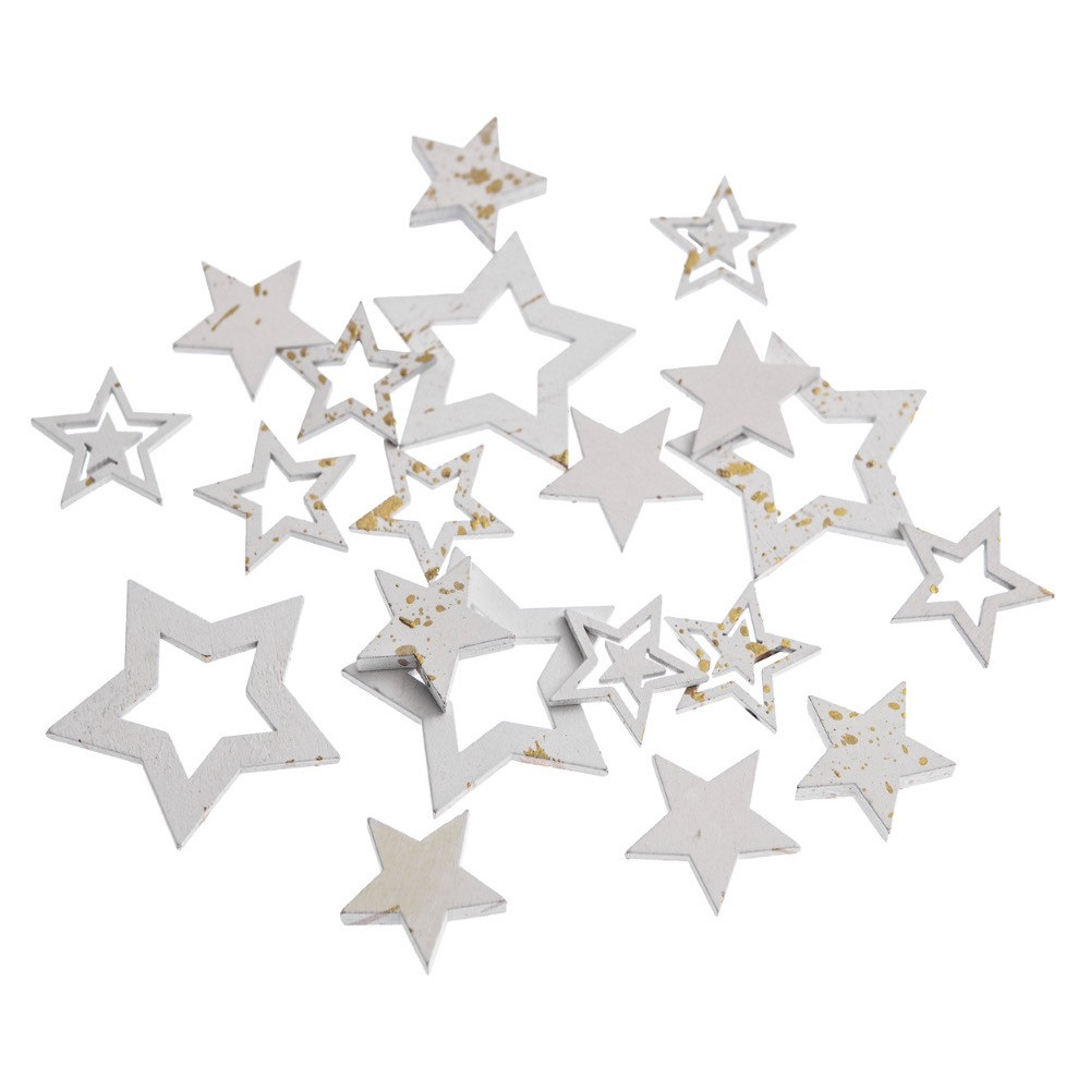 Wooden stars, gilding - DpCraft - white, 20 pcs.