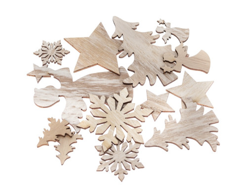Wooden bleached Christmas motifs - DpCraft - natural, 12 pcs.