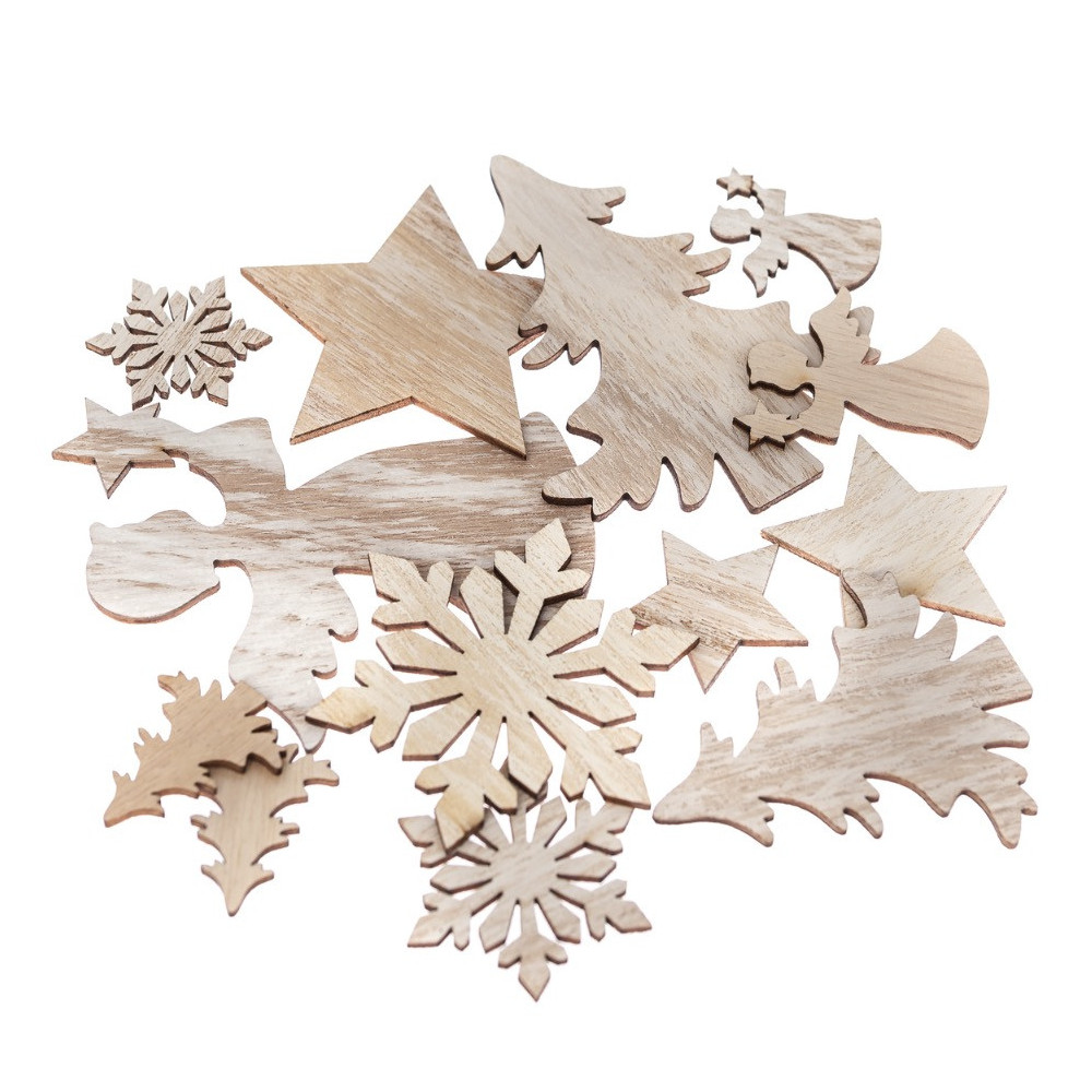 Drewniane kształty świąteczne, bielone - DpCraft - naturalne, 12 szt.