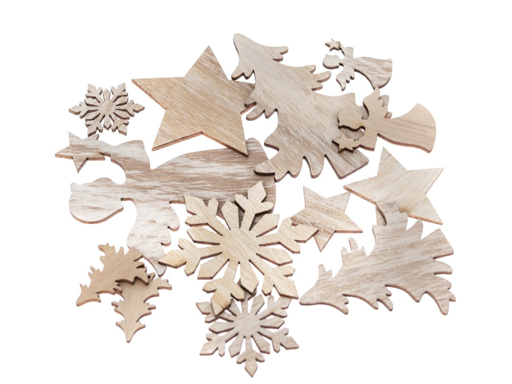 Drewniane kształty świąteczne, bielone - DpCraft - naturalne, 12 szt.