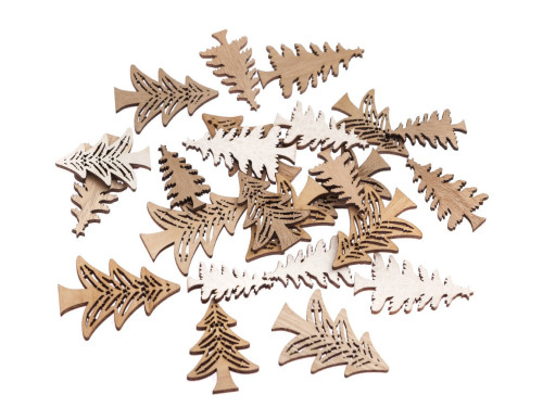 Wooden Christmas trees - DpCraft - natural and white, 24 pcs.