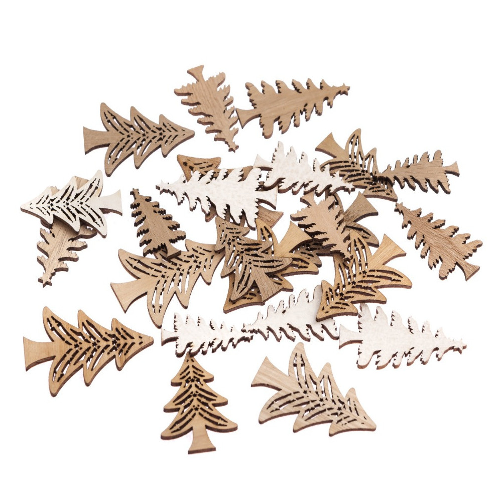 Wooden Christmas trees - DpCraft - natural and white, 24 pcs.