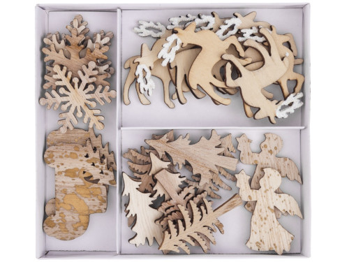 Drewniane kształty świąteczne - DpCraft - naturalne, 24 szt.