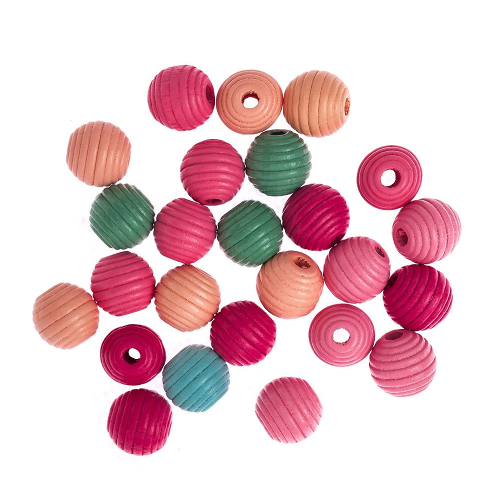 Wooden milled beads - DpCraft - multicolor, 15 mm, 25 pcs.