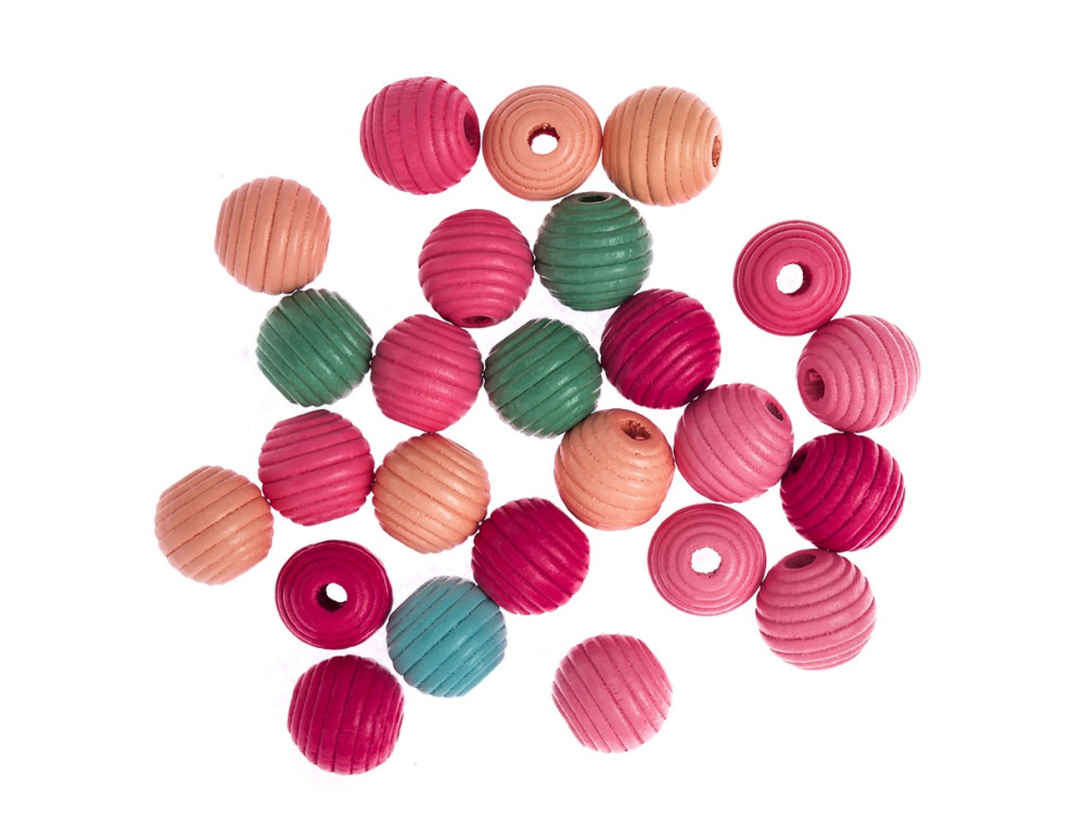 Wooden milled beads - DpCraft - multicolor, 15 mm, 25 pcs.