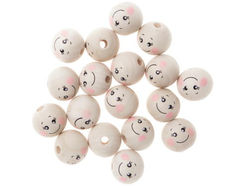 Wooden beads, faces - DpCraft - natural, 2 cm, 40 g