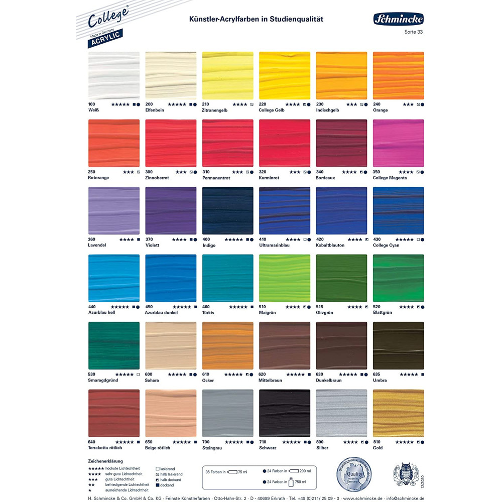 Zestaw farb akrylowych College Acrylic - Schmincke - 13 kolorów x 35 ml