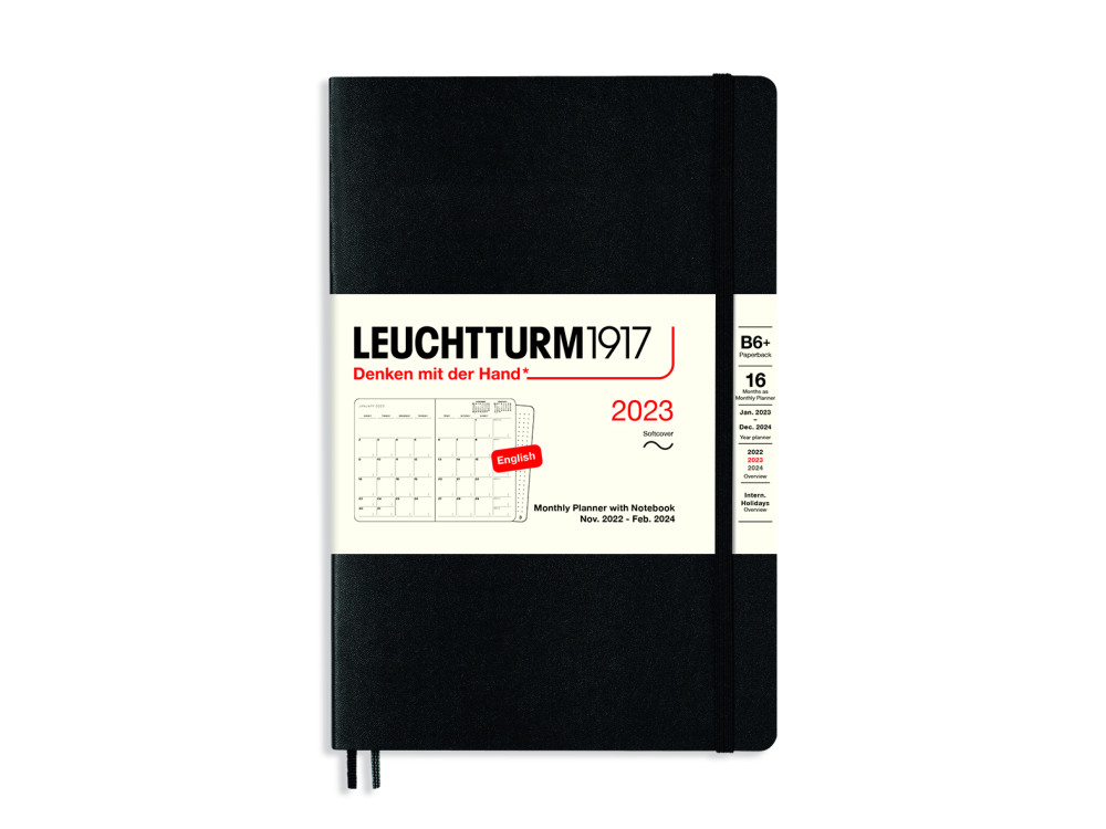 Monthly Planner with Notebook 2023 - Leuchtturm1917 - Black, soft cover, B6+
